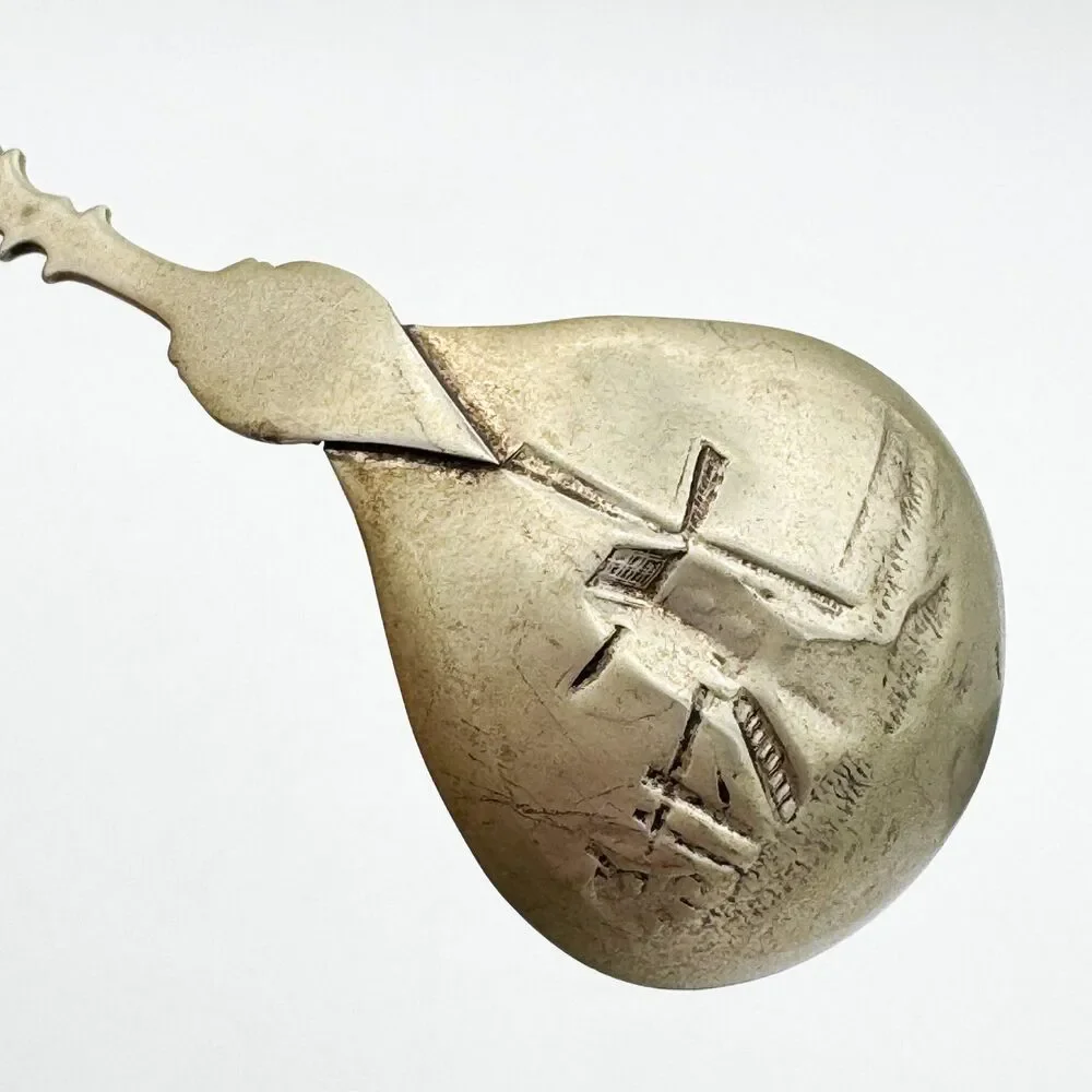 Vintage Dutch Souvenir Spoon Man Carrying Buckets Embossed Windmill Holland Bowl